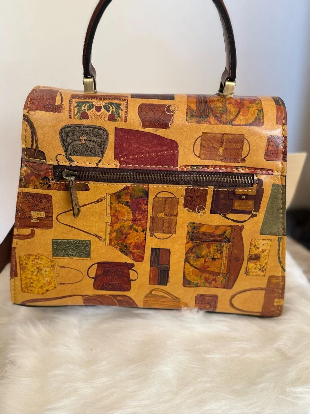 Patricia Nash Multicolor Printed Top-Handle Satchel with Brown Strap